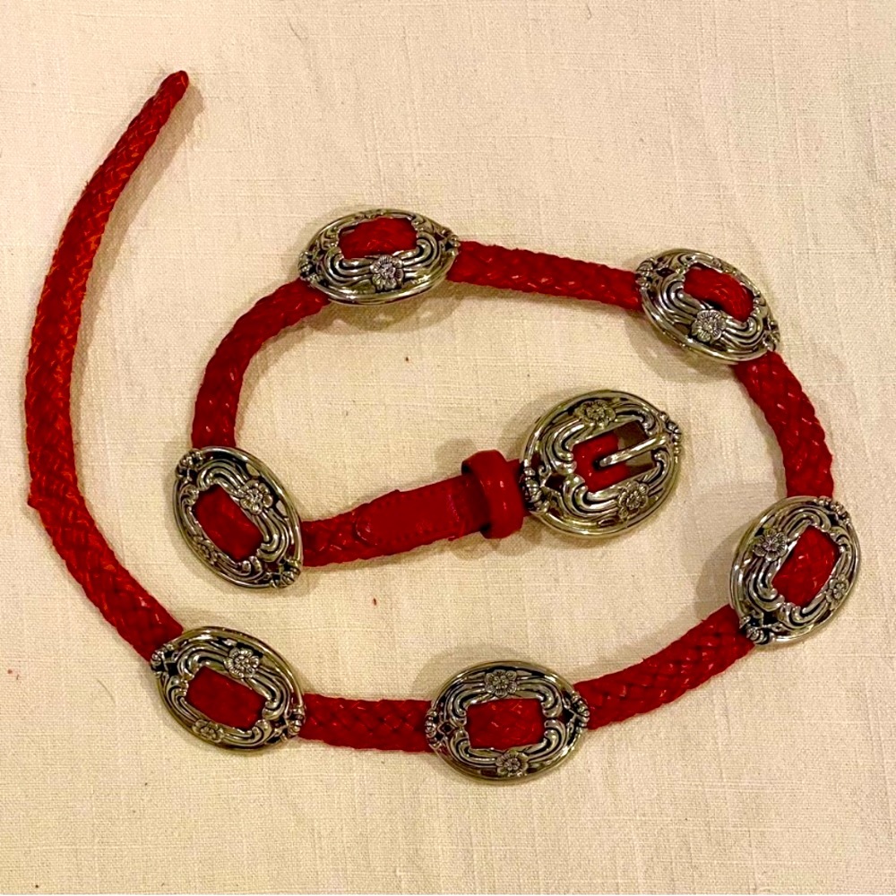 Woven Red Vegan Leather Concho Belt